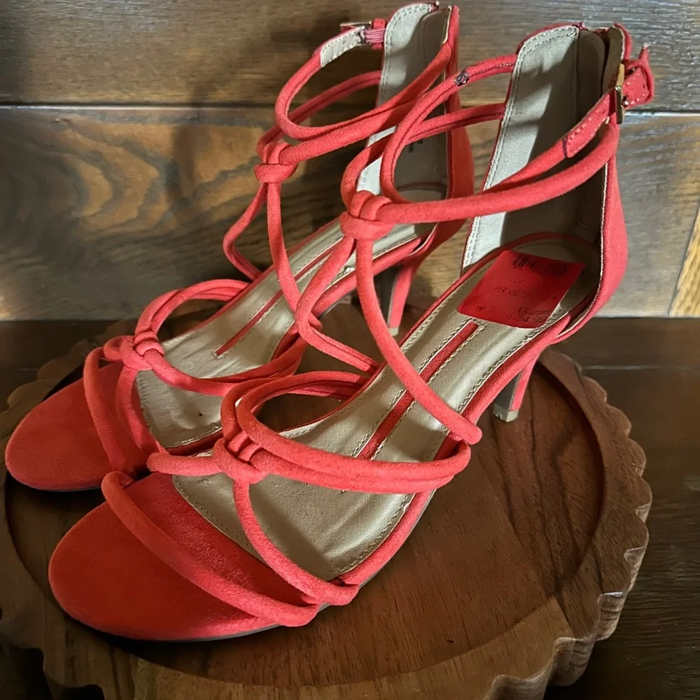 Coral Strappy Knot Detail High Heel Sandals